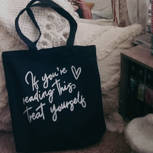 black 'treat yourself' tote